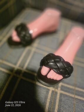 Black Braided Slide Sandals with Pink Footbed